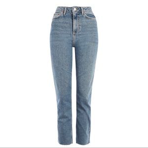 Topshop PETITE Mid Blue Raw Straight Leg Jeans